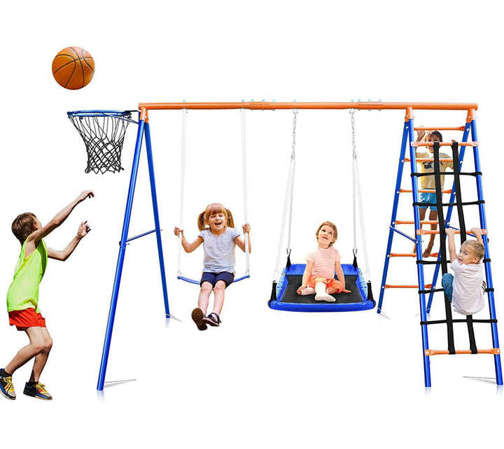 Kids Outdoor Swing Set With Slide - 3'ü 1 Arada Çocuk Salıncağı Kaydırak