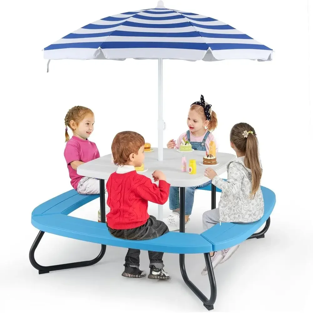 Kids Outdoor Activity Table - 8 Kişilik Çocuk Piknik Masası, Şemsiyeli,
