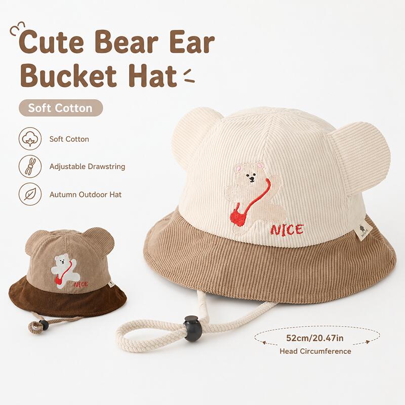 Kids Outdoor Hat - Çocuklar için Ayı Kulaklı Kova Şapka