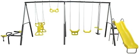 Kids Outdoor Swing Set With Slide - Sun Playground Metal A Fe Çocuk