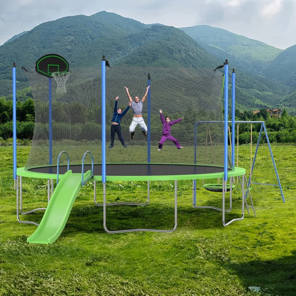 Kids Outdoor Swing Set With Slide - ABD'den Gönderilen 12-14FT Trambolin Seti, Kaydıraklı,