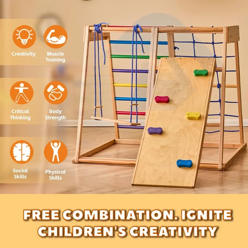 Ahşap Tırmanma Çerçevesi Kapal - Kids Outdoor Swing Set With Slide incelemesi ve fiyatı